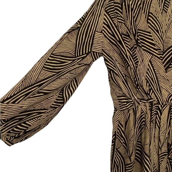 Amanda Uprichard Faux Wrap Silk Mini Dress 3/4 Sleeve Geometric Black Tan Small - Picture 4 of 10